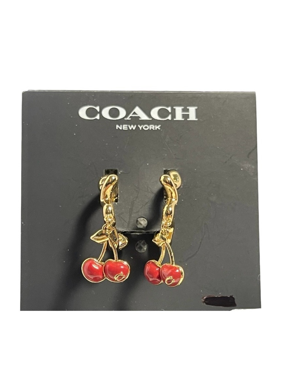 Coach Cherry Wavy Huggie Dangle Earrings - NWT **